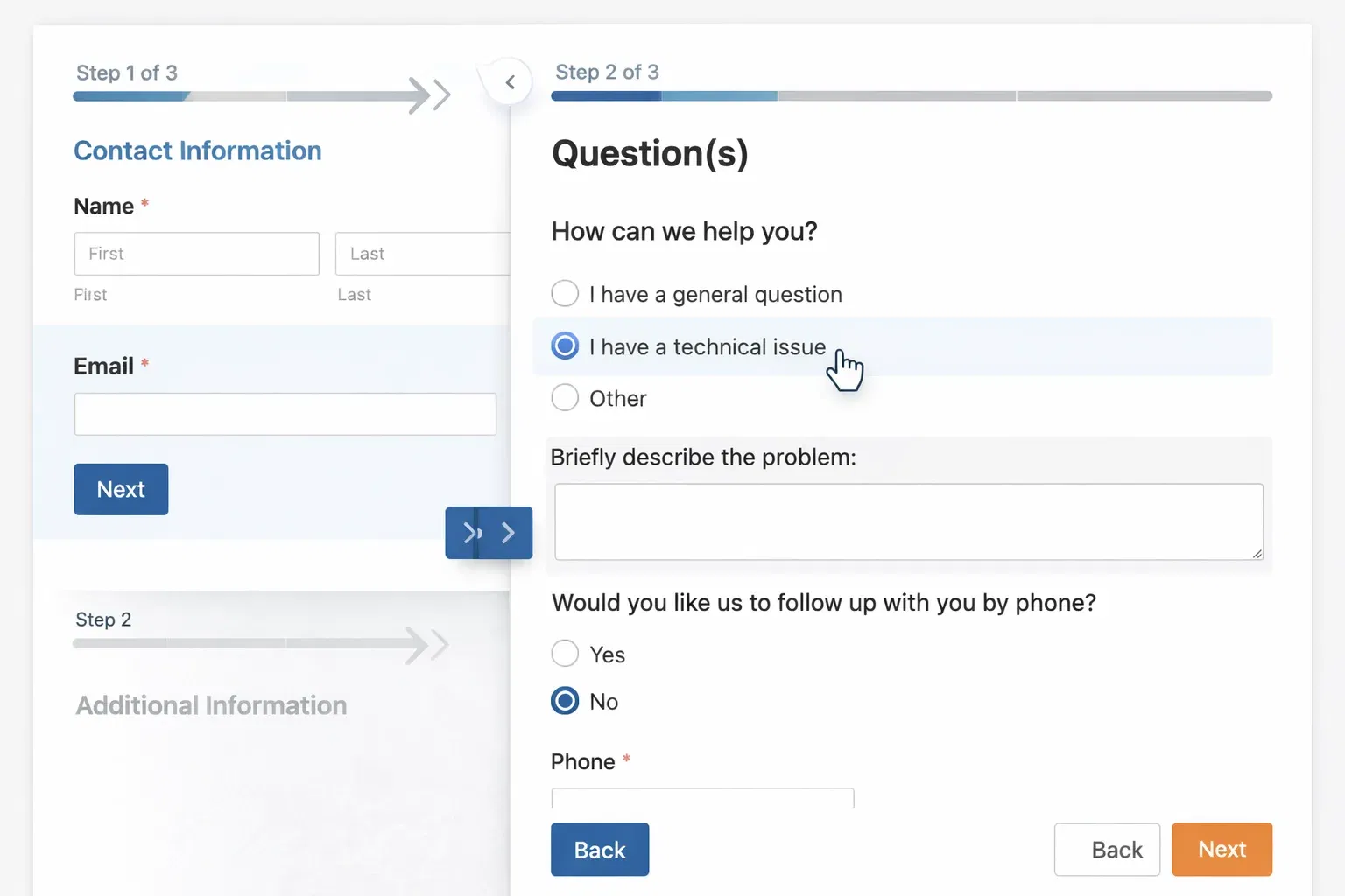 Multi-page WordPress form using conditional logic with WPForms Pro.